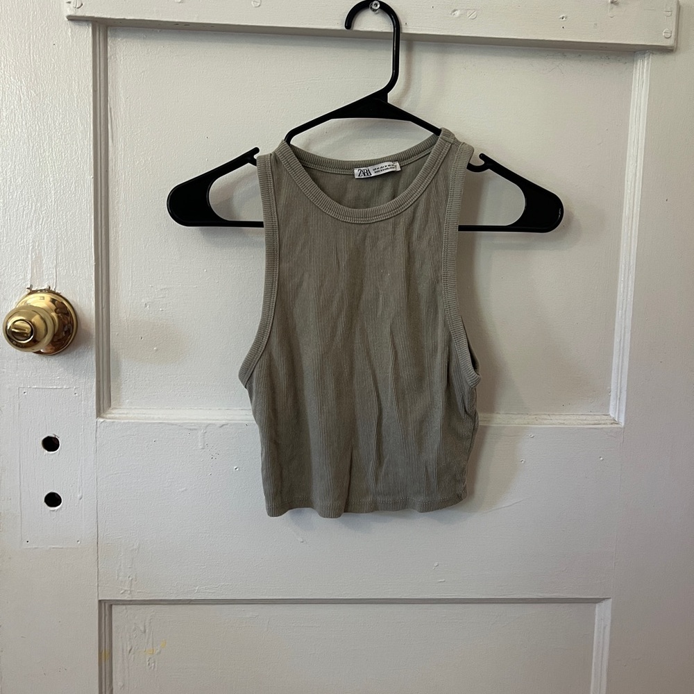 Zara Olive Green Sleeveless Tank Top